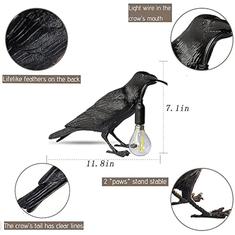Raven Desk Lamp - Resin LED Bird Lamp for Bedroom/Office/Living Room/Farmhouse Art Deco with Plug - Image 4